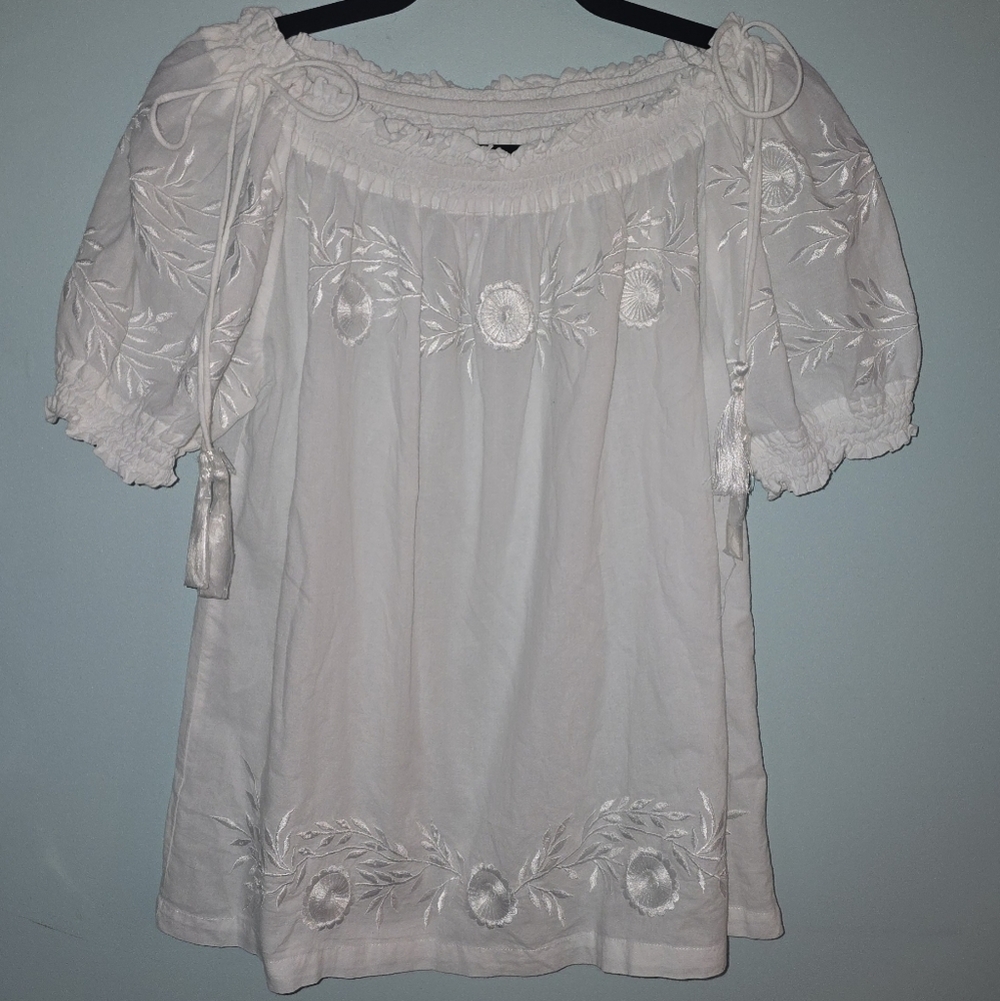 NWOT Gretchen Scott Designs Cotton Hand Embroidered Top - Garden